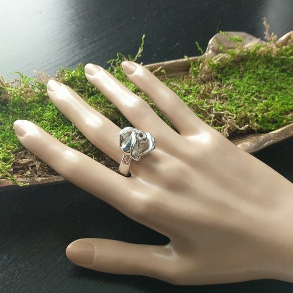 STERLING SILVER Sculpted Rosebud Ring Israel - Picture 7 of 8